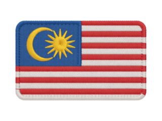 A stitched patch displaying the national flag of Malaysia with its crescent and star, transparent background