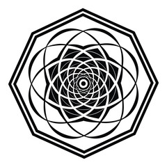 Black geometric spiral pattern abstract white