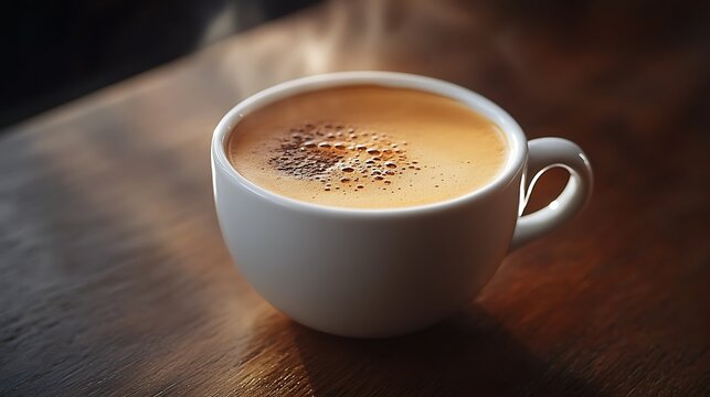 Delicious morning coffee cup on wooden table background for cafe and breakfast time concept