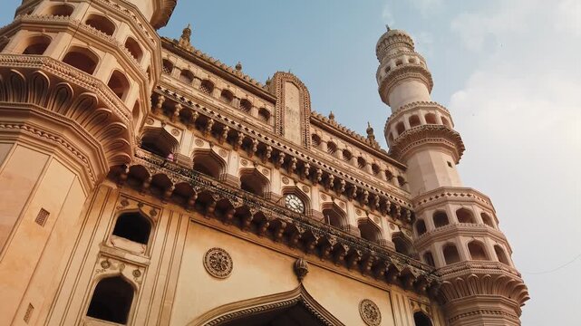 View of Charminar ("Four Minarets"), constructed in 1591, is a monument and mosque located in Hyderabad, Telangana, India.