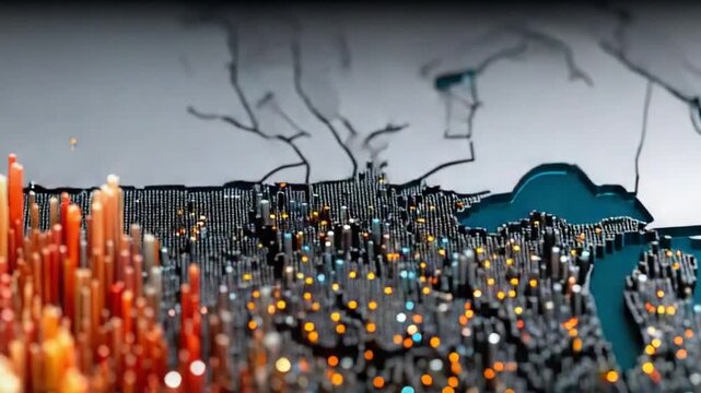 Abstract Topographic Representation of United States with Colorful Pixel Columns