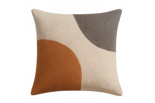 Soft decorative pillow with a modern abstract design featuring overlapping circles in warm earth tones, isolated on a transparent background