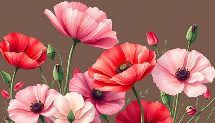 Elegant poppy floral vector illustrations; perfect for backgrounds, patterns & wedding invitations, cards, flower
