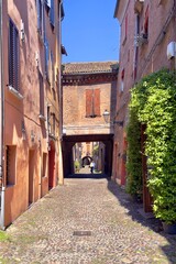 medieval street in ferrara italy