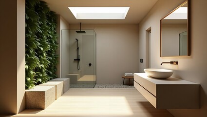 Monochrome Luxe – Ultra‑Realistic Minimalist Bathroom with Floating Vanity & Rainfall Shower