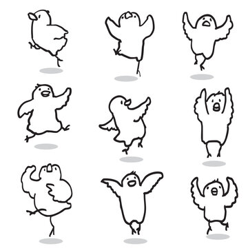 ジャンプするゆるくてかわいいひよこセット　線画