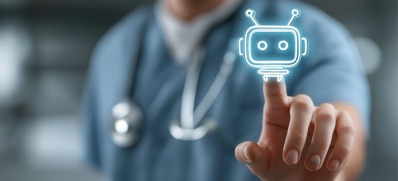 A medical worker use virtual graphic Global Internet connect Chat bot with AI, Artificial Intelligence.Concept of healthcare and medical AI technology services