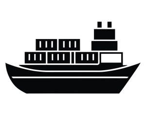 Obraz premium A black silhouette of a cargo ship isolated on white background Ai Generated