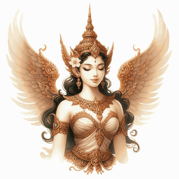 Temple Whisper:&nbsp;Thai angels isolated watercolor vector illustration svg