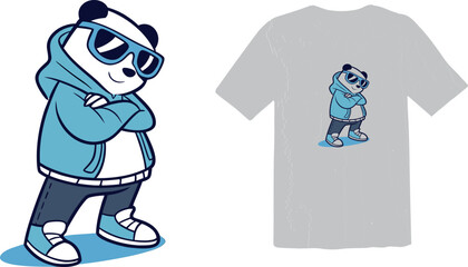 Cool Panda Character Wearing Hoodie and Sunglasses T-Shirt Design