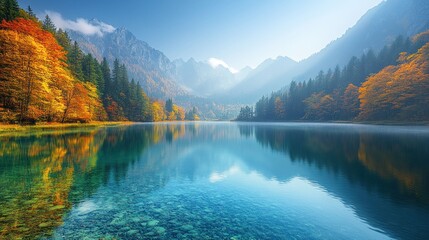 Obraz premium Autumnal lake reflecting mountains