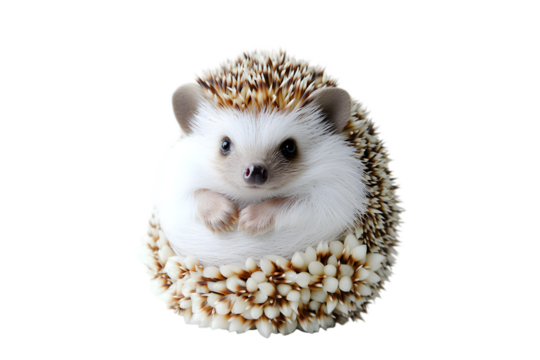 A charming hedgehog with soft fur and a curious expression, isolated on white.