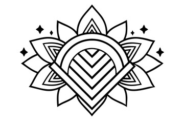 Countryside Church Landscape Coloring Page | Pine Trees & Sun Outline