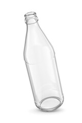 500ml clear glass Euro bottle, open and empty, isolated. 3D rendering illustration. Transparent PNG image.