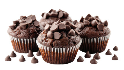 Fresh chocolate muffins stock photo on white background