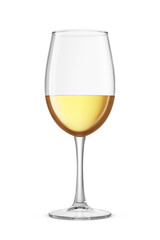 Clear glass with a long stem filled with a white wine isolated. 3D rendering illustration. Transparent PNG image.