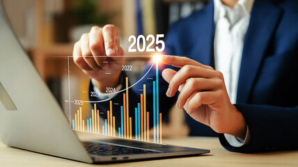 professional business hands interacting with a holographic financial chart projected over a laptop keyboard with digital background premium quality