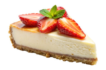 slice cheesecake topped strawberries image isolated on a transparent