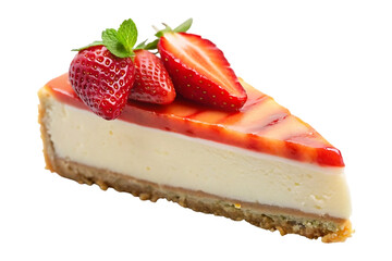 slice cheesecake topped strawberries image isolated on a transparent background