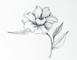 Hand-drawn pencil sketch of a flower delicate and detailed line work capturing petals, stem, and leaves fine shading and subtle cross-hatching adding depth, texture, and soft shadows