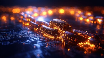 Chain link glowing on circuit board