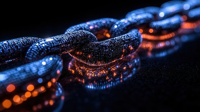 Chain link glows with digital data