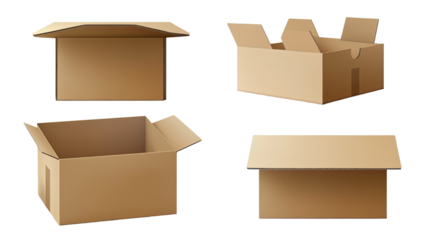 Stack of empty cardboard boxes on white background