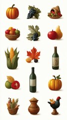 Autumn harvest display featuring pumpkins, fruits, and seasonal decor elements