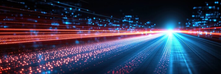 Digital highway with vibrant light trails