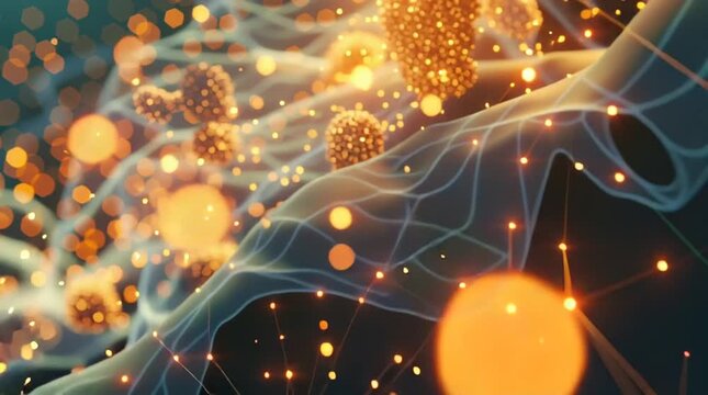 Microscopic Marvel: An abstract representation of biological structures, showcasing intricate cells, luminous particles, and an otherworldly connection.