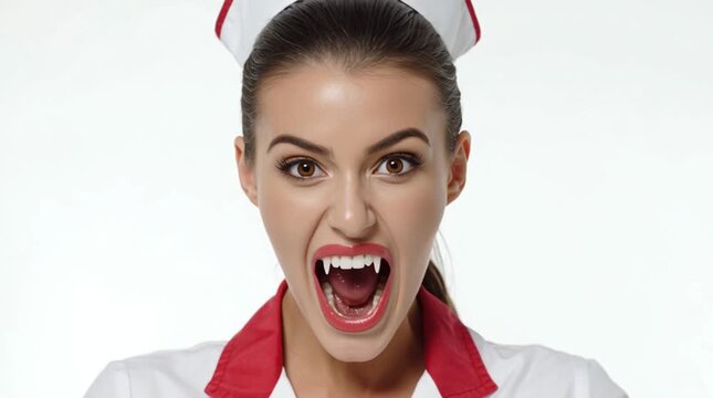 a sexy nurse with vampire fangs - generative ai