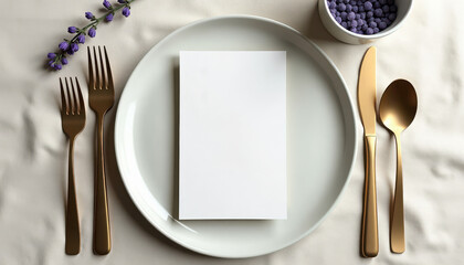 Menu mockup. Elegant menu mockup with lavender and gold cutlery