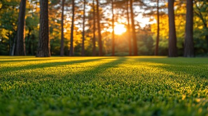 Golden Sunlight on Lush Grass in a Forest
