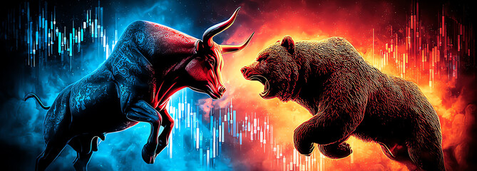 bull and bear fighting, AI generated