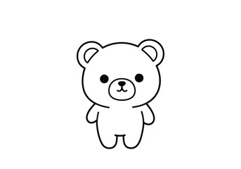 Naklejka premium Kawaii bear drawing. It is a black and white outline image of a cute and charming kawaii style bear, featuring simple and adorable features. Vector sketch line art draw.