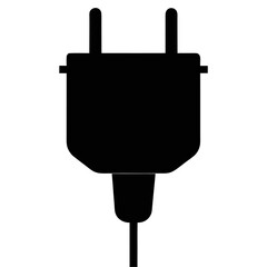 Simple silhouette of a travel adapter plug isolated on white background