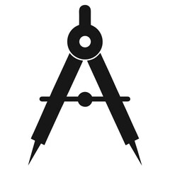 Black silhouette of a geometric compass drawing tool isolated on white background
