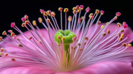 Obraz premium Close-up view of a vibrant pink flower showcasing intricate details of its petals and stamen