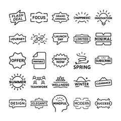 Collection of Line Art Badges and Labels Various