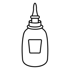 Clean line art illustration of a glue bottle with nozzle and label isolated on white background