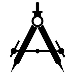 Geometric silhouette of a pair of compasses isolated on white background