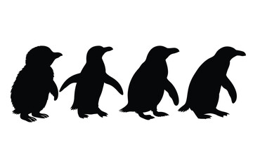 Naklejka premium Four black penguin silhouettes standing in a row against a white background