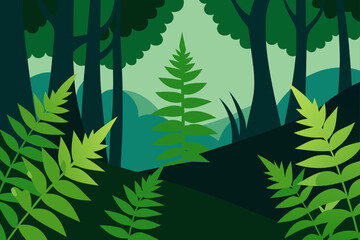 fern filled woodland floor