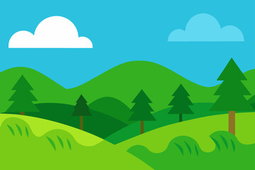 Obraz premium green field meeting wooded hills