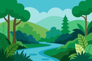 lush vegetation by forest river