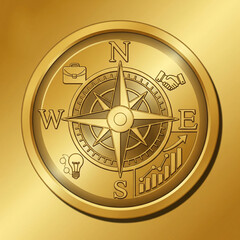 gold compass on black background