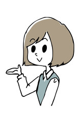 手で案内する女性