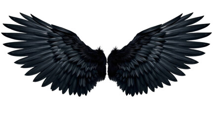 Obraz premium Spread black demon feather wings isolated on transparent background