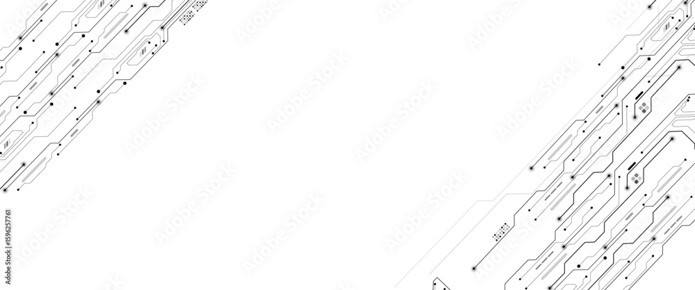 Poster vector technology connected white lines and dots with electronics elements on tech bg. digital techn