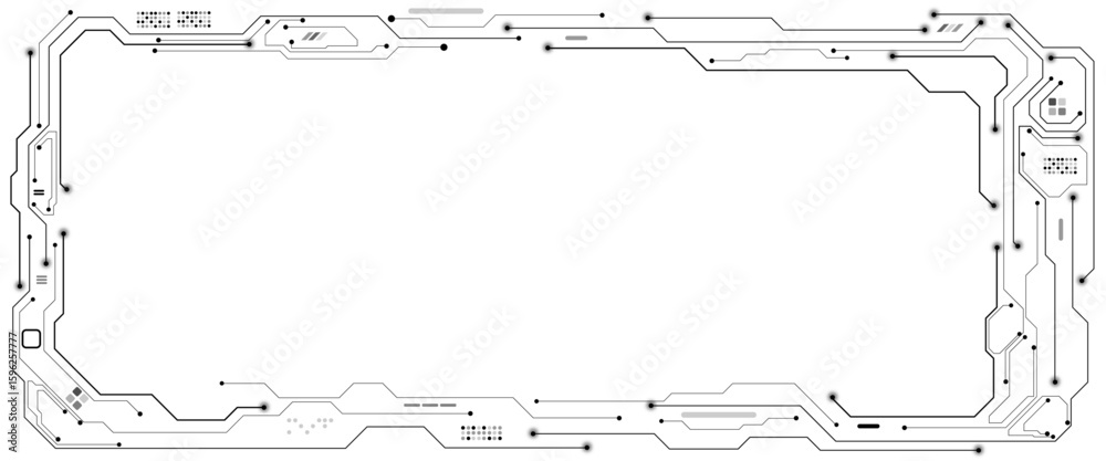 Poster vector technology connected white lines and dots with electronics elements on tech bg. digital techn